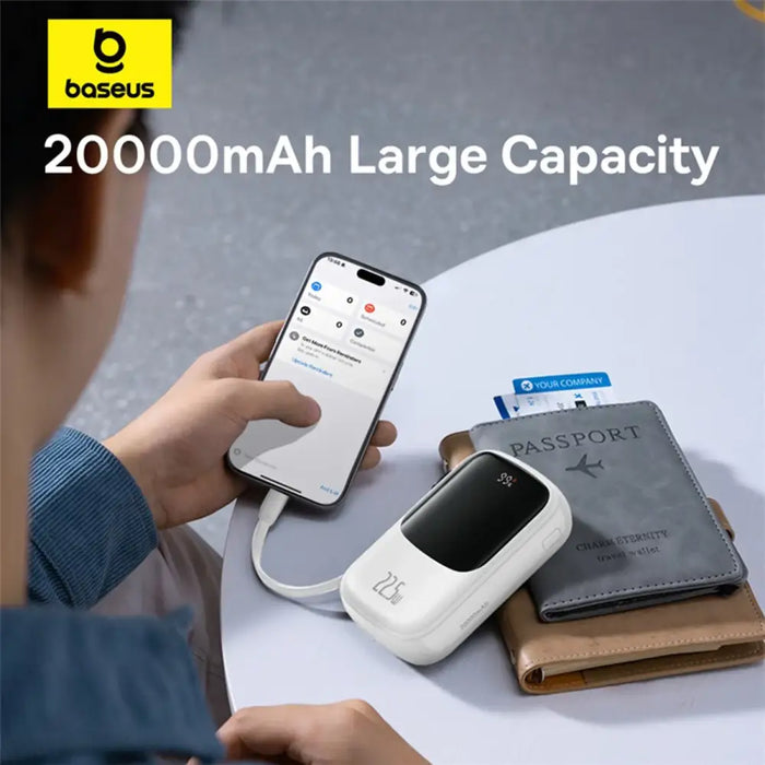 Baseus Qpow Pro+ 20000mAh 22.5W powerbank with built-in USB-C cable and display - white - Powerbanks<<<HurtelXML