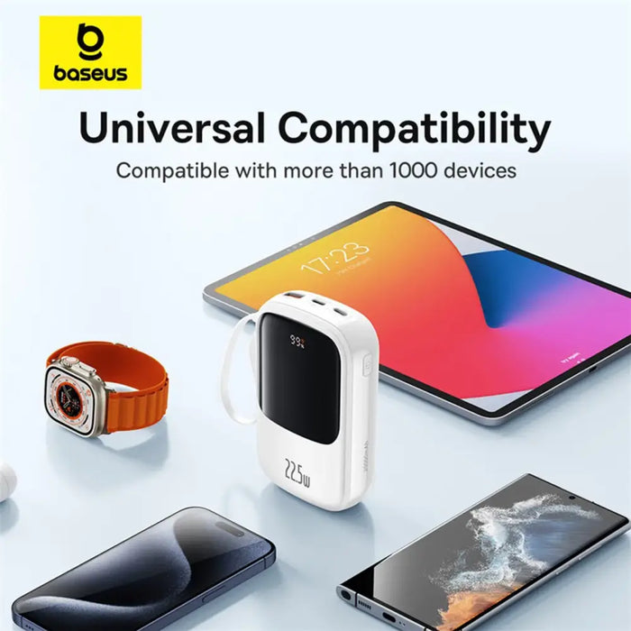 Baseus Qpow Pro+ 20000mAh 22.5W powerbank with built-in USB-C cable and display - white - Powerbanks<<<HurtelXML