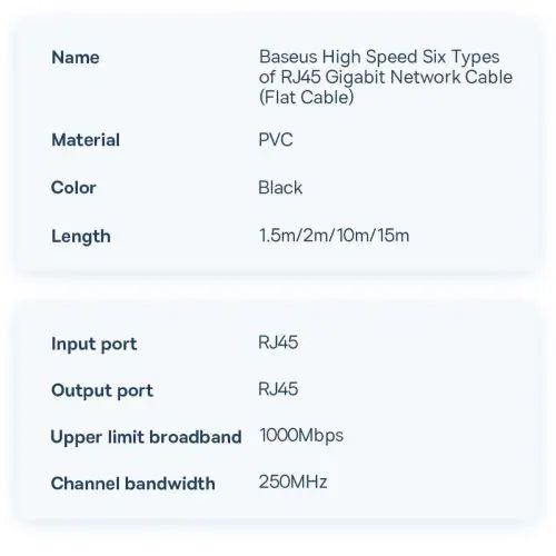 Baseus Speed Six flat network cable RJ45 1000Mbps 2m black (WKJS000101)