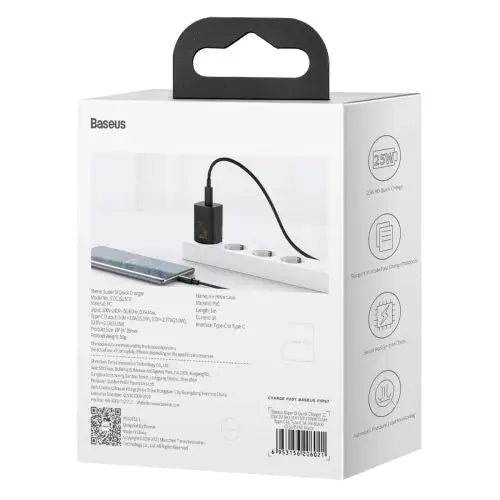 Baseus Super Si Quick Charger 1C 25W with USB-C cable for USB-C 1m (black) - Travel