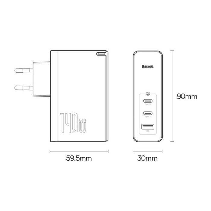 Baseus GaN5 Pro fast charger 2xUSB-C+USB 140W EU white (CCGP100202)