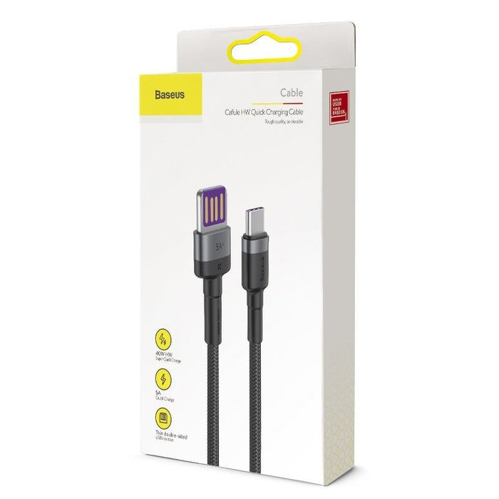 Baseus Cafule USB-C Cable Huawei SuperCharge, QC 3.0, 5A 1m (Black+Gray)