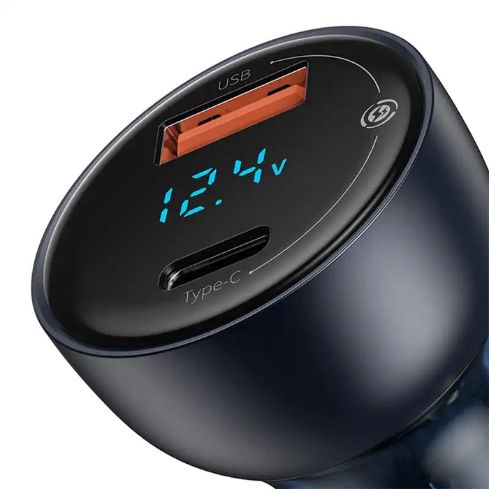 Baseus Particular Digital Display Car Charger , USB + USB-C, QC3.0+PD, 5A, 65W (gray) + Cable USB-C 1m 100W (black)