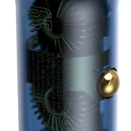 Baseus Particular Digital Display Car Charger , USB + USB-C, QC3.0+PD, 5A, 65W (gray) + Cable USB-C 1m 100W (black)