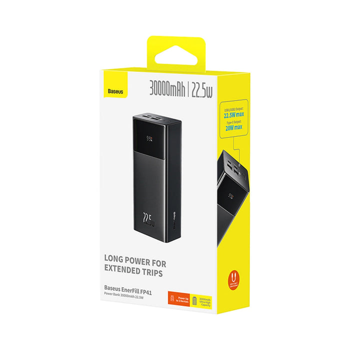 Baseus EnerFill FP41 30000mAh 22.5W Power Bank with Baseus Simple USB-A - USB-C 3A 30cm Cable - Black