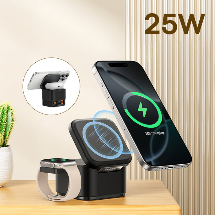 Baseus MagPro 3in1 25W MagSafe Compatible Inductive Charger for Phone and Smartwatch - Black
