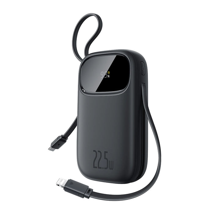 Baseus EnerFill FC31 10000mAh 22.5W Powerbank with Digital Display and 2 Built-in Cables (USB-C + Lightning) - Black