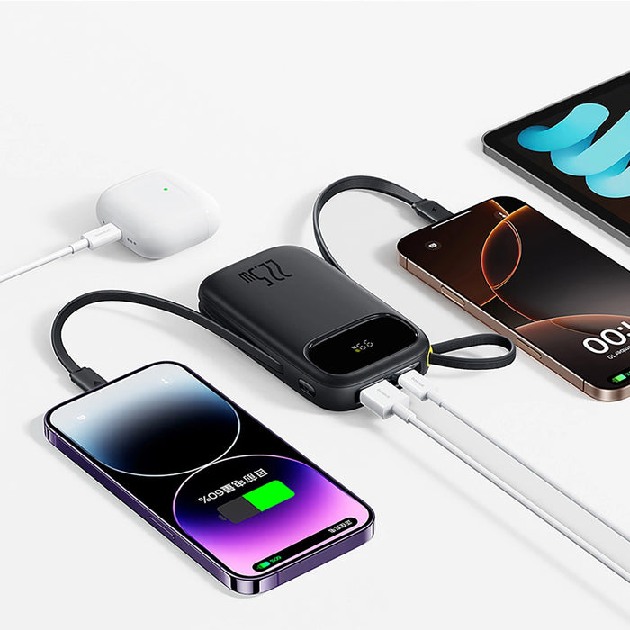 Baseus EnerFill FC31 20000mAh 22.5W Powerbank with Digital Display and 2 Built-in Cables (USB-C + Lightning) - Black