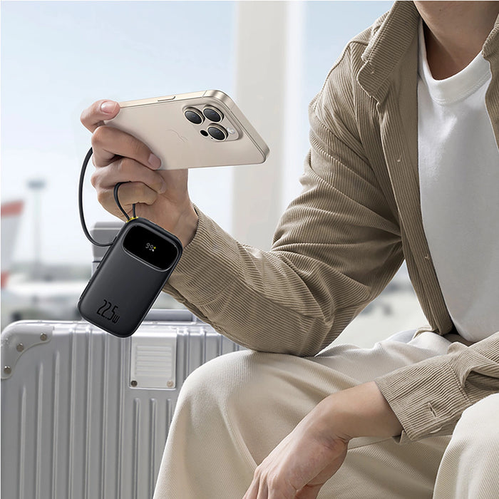 Baseus EnerFill FC31 20000mAh 22.5W Powerbank with Digital Display and 2 Built-in Cables (USB-C + Lightning) - Black