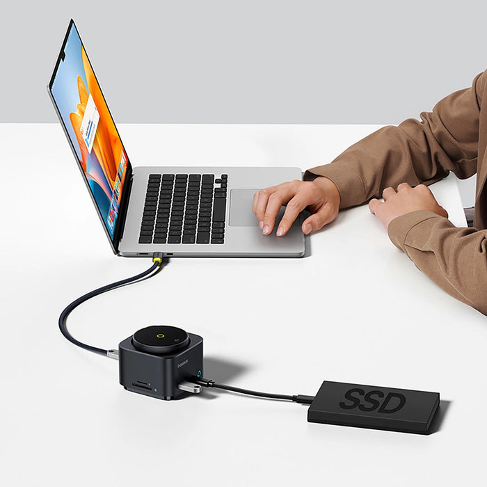 Baseus MagPro Series II 7-in-1 USB-C Hub with MagSafe-compatible Charger 15W + HDMI + USB-A + USB-C + SD/TF - Black