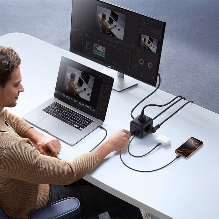 Baseus EnerFill FA11 67W Power Strip, USB-A + USB-C Cube + 3 x EU Socket 1.5m - Black