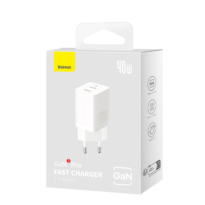 Baseus GaN5 Pro 40W 2xUSB-C Wall Charger - White