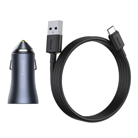Baseus Golden Contactor Pro Car Charger 2x USB, 40W (gray) +  Cable USB to USB-C 1m (black)