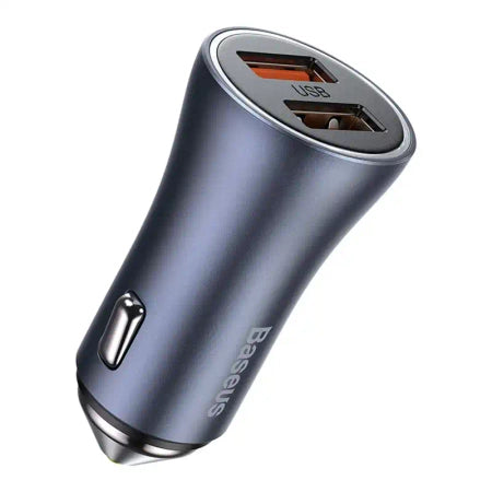 Baseus Golden Contactor Pro Car Charger 2x USB, 40W (gray) +  Cable USB to USB-C 1m (black)