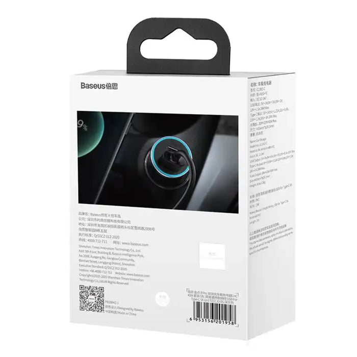 Baseus Golden Contactor Pro Car Charger USB + USB-C, QC4.0+, PD, SCP, 40W (gray) + CabelUSB do USB-C 1m (black)