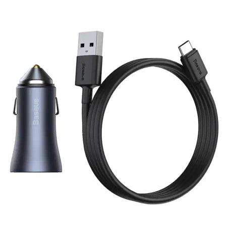 Baseus Golden Contactor Pro Car Charger USB + USB-C, QC4.0+, PD, SCP, 40W (gray) + CabelUSB do USB-C 1m (black)