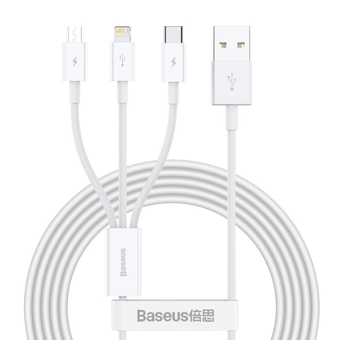 USB cable 3in1 Baseus Superior Series, USB to micro USB / USB-C / Lightning, 3.5A, 1.5m (white)
