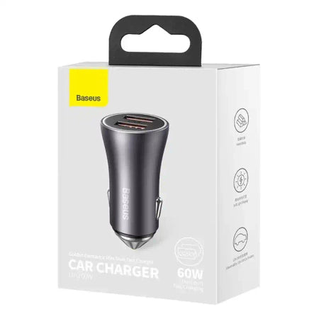 Baseus Golden Contactor Max car charger, 2x USB, 60W (gray)