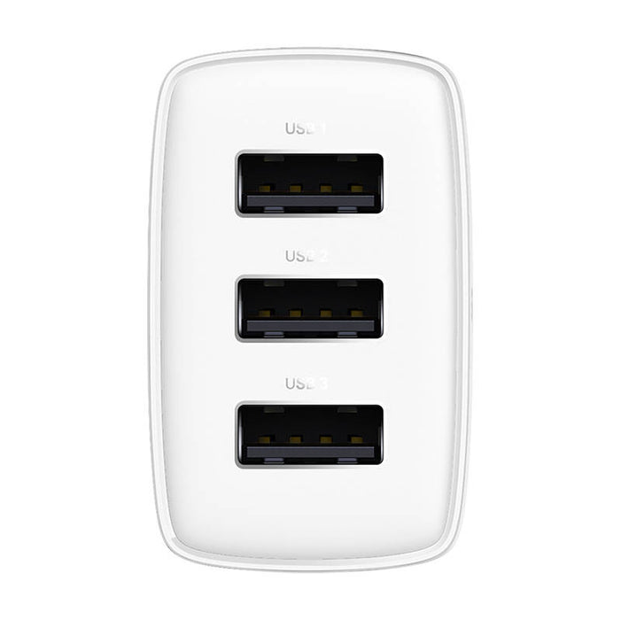 Baseus Compact Quick Charger, 3x USB, 17W (White)