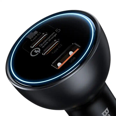 Car Charger Baseus Qualcomm, USB, 2x USB-C, 160W (Grey)