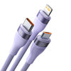Kabel USB 3w1 Baseus Flash Series 2, USB-C + micro USB + Lightning, 100W, 1.5m (fioletowy)