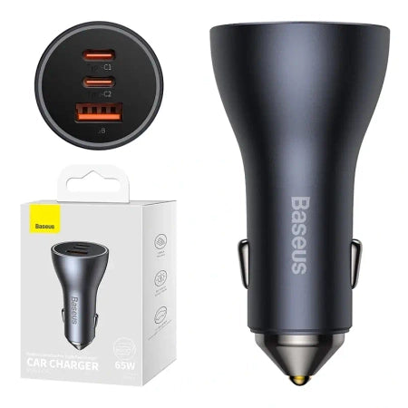 Car charger Baseus Golden Contactor Pro, 2x USB-C, 1x USB, 65W (grey)