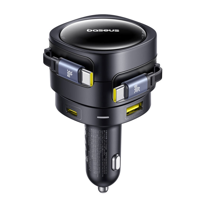 Baseus Enjoyment Max car charger with USB-C+USB-C cables and USB-A+USB-C ports 90W Black