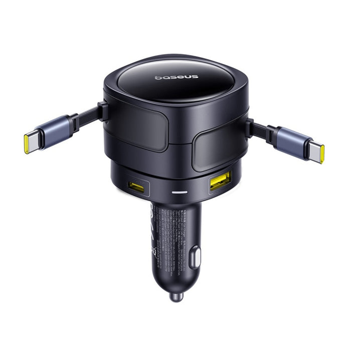 Baseus Enjoyment Max car charger with USB-C+USB-C cables and USB-A+USB-C ports 90W Black