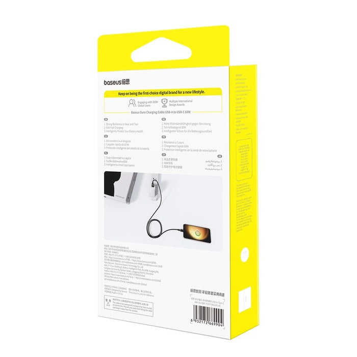 Baseus Dura USB Type A to Type C 60 W fast charging cable 2 m Black, Gold