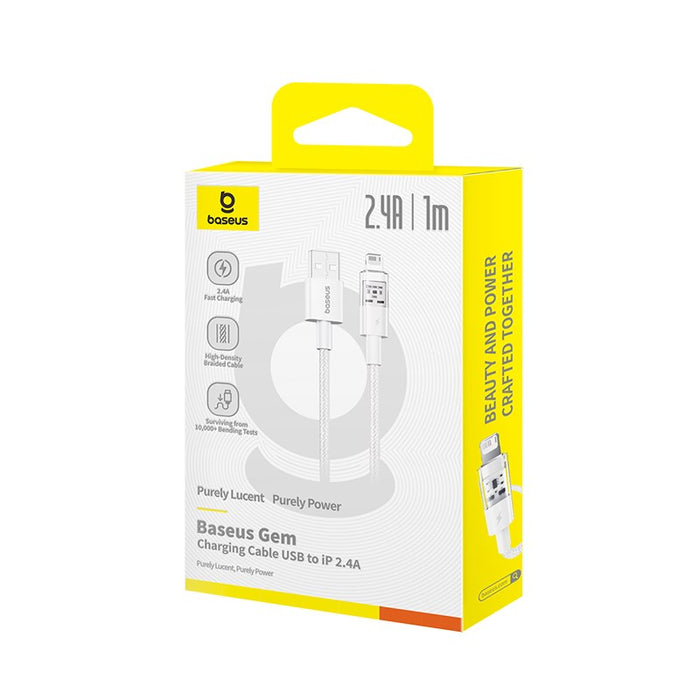 Baseus Gem USB to IP 2.4A fast charging cable 1 m White