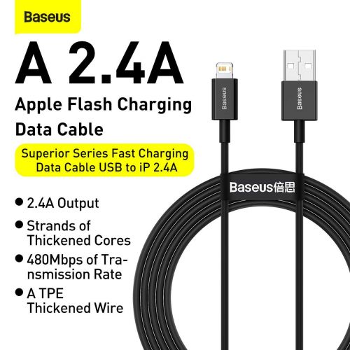 Baseus Superior Series Cable USB to iP 2.4A 2m (black)