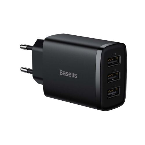 Baseus Compact Quick Charger, 3x USB, 17W (Black)