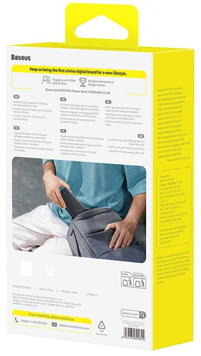 Baseus EnerFill FP41 30000mAh 22.5W Power Bank with Baseus Simple USB-A - USB-C 3A 30cm Cable - Black