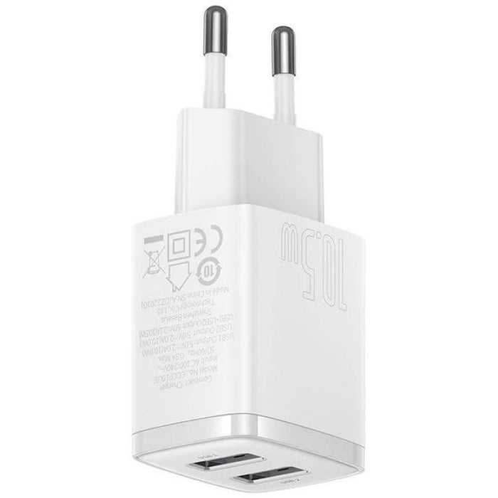 Baseus Compact Quick Charger, 2x USB, 10.5W (white)