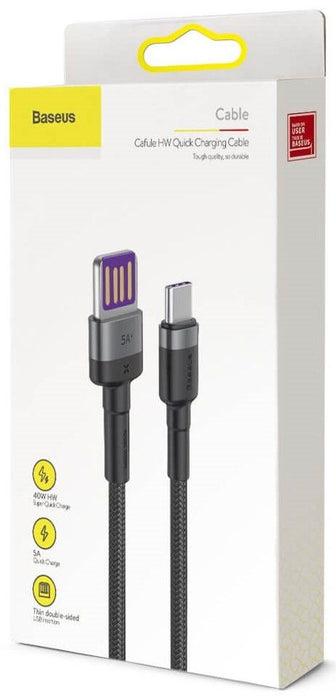 Baseus Cafule USB-C Cable Huawei SuperCharge, QC 3.0, 5A 1m (Black+Gray)