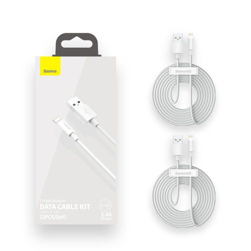 Baseus Simple Wisdom Data Cable Kit USB to Lightning 2.4A (2PCS/Set）1.5m White