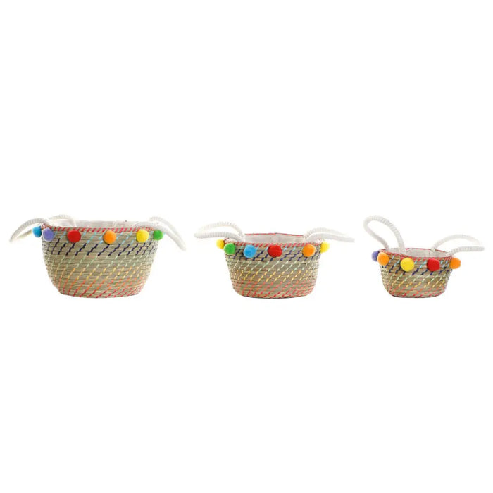Basket set DKD Home Decor Pompoms Boho 57 x 45 x 42,5 cm - Аксесоари и кранчета<<<Баня<<<Дом Градина<<<BigBuy