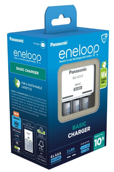 Battery charger PANASONIC Eneloop Basic BQ-CC51 + 4x AAA 800 mAh (K-KJ51MCD04E) - Battery chargersBAL-LAD<<<batteries