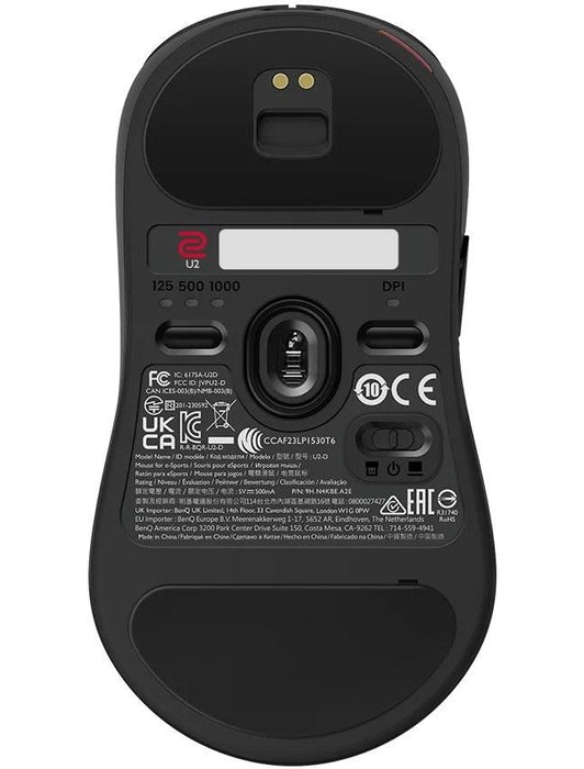 BenQ ZOWIE U2 Wireless Mouse For Esports, Size M, 60g, up to 1000 Hz, up to 3200 DPI, Symmetrical design, Inward-curved on both sides for agility during multi-angle movement, Wireless design w/enhanced receiver, Driverless, plug and play