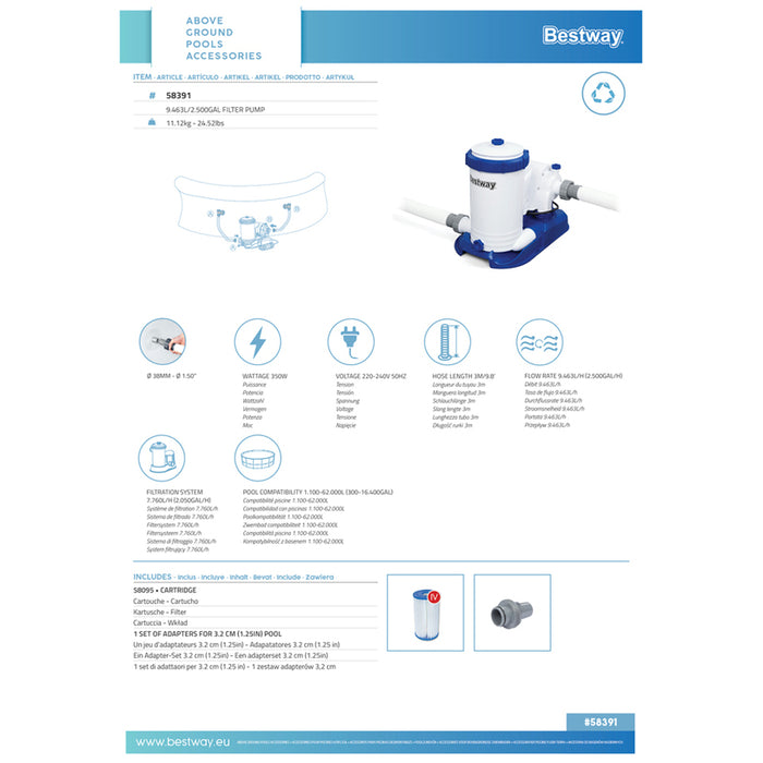 POOL FILTER PUMP 9463L H BESTWAY 58391