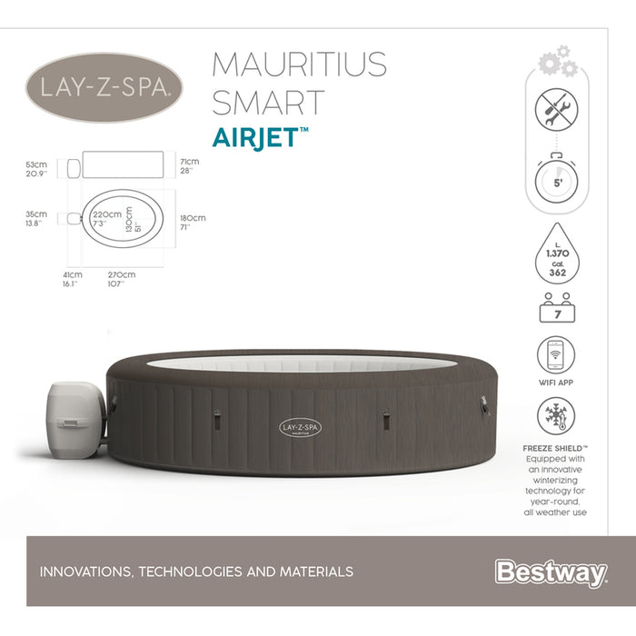НАДУВАЕМО ДЖАКУЗИ 270X180X71CM BESTWAY MAURITIUS