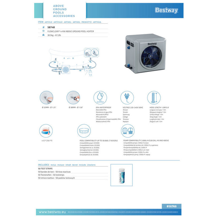 HEAT PUMP FOR SWIMMING POOL UP TO 30M3. BESTWAY 58748