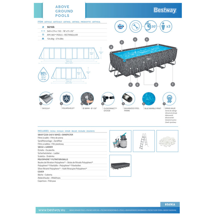 SWIMMING POOL 549X274X132CM APX 365 BESTWAY 561KA