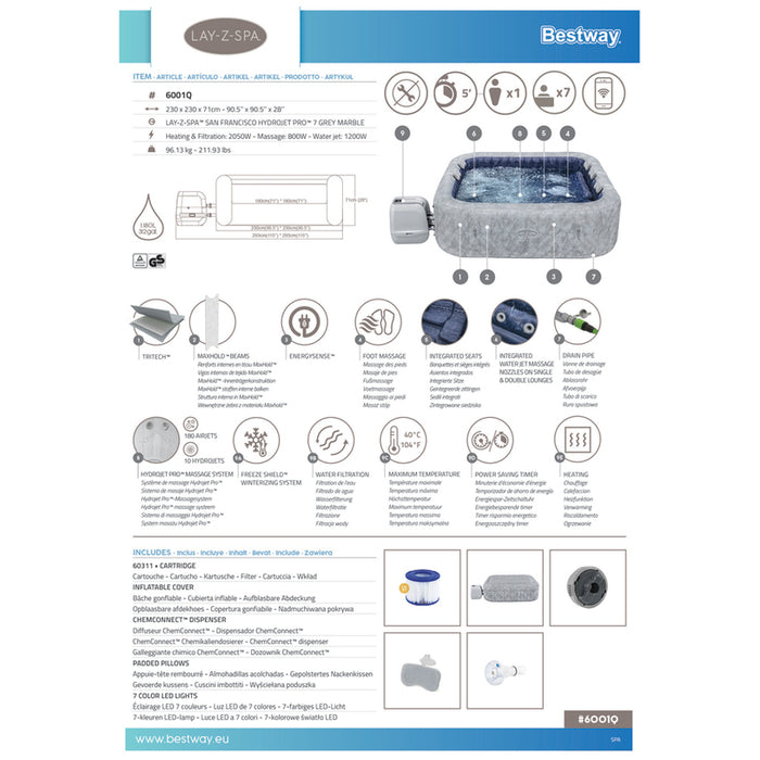 INFLATABLE JACUZZI 230X71CM SAN FRANCISCO BESTWAY 6001Q