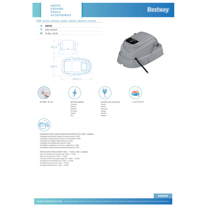 BESTWAY 58259 POOL WATER HEATER