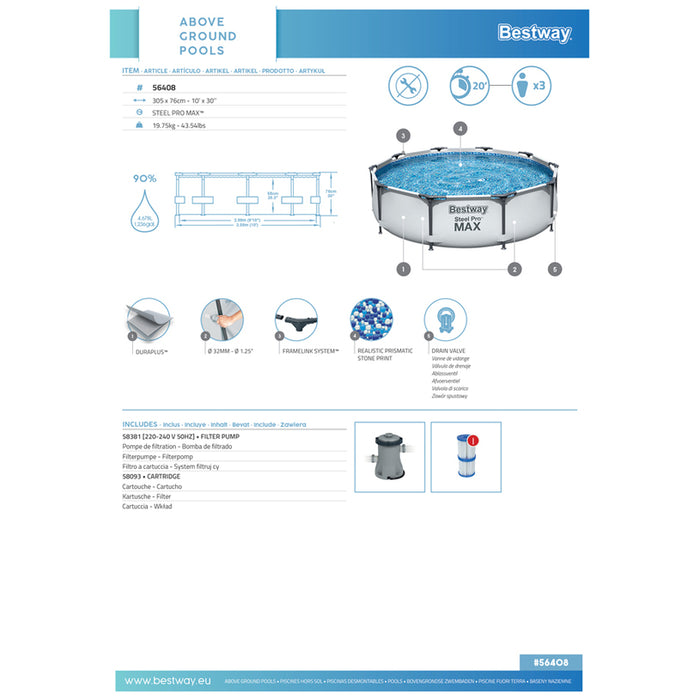 SWIMMING POOL F305X76CM BESTWAY 56408