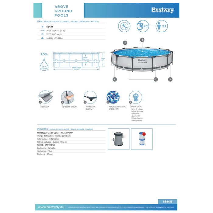 SWIMMING POOL F366X76CM BESTWAY 56416