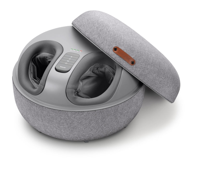 Beurer FM 120 Shiatsu foot massager + modern stool; Shiatsu and air pressure massage; Heat function; 3 massage programmes; 3 intensity levels of air compression massage; shoe size 46; washable and removable cover; wireless control