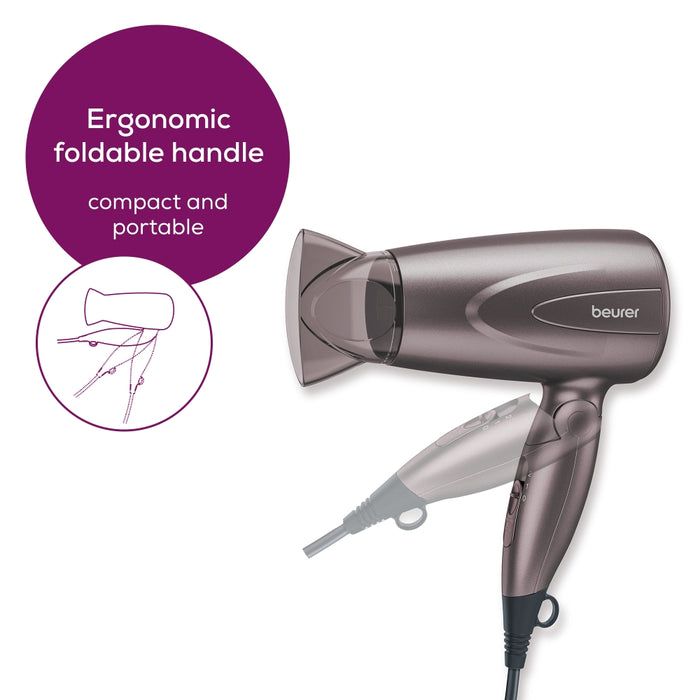 Beurer HC 17 Hair dryer, 1 300 W, ergonomic folding handle, 2 heat settings, 2 blower settings, slim professional nozzle, overheating protection