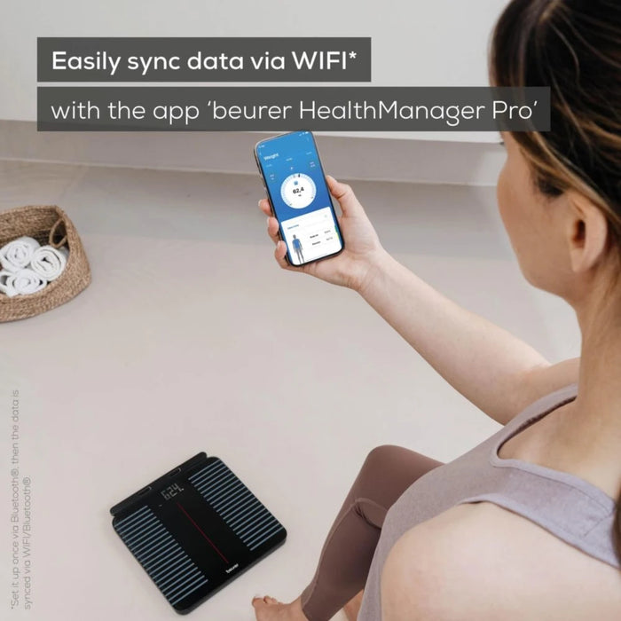 Beurer BF 990 WIFI/Bluetooth 8-electrode diagnostic bathroom scale with extendable handpiece for full body analysis; 5 activity levels; 8 user memories; 180 kg